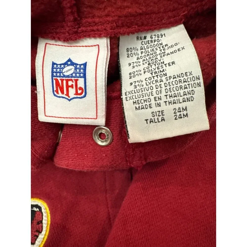 VTG Washington Redskin Toddler Hoodie 24M NFL Embroidered Logo Burgundy Pullover